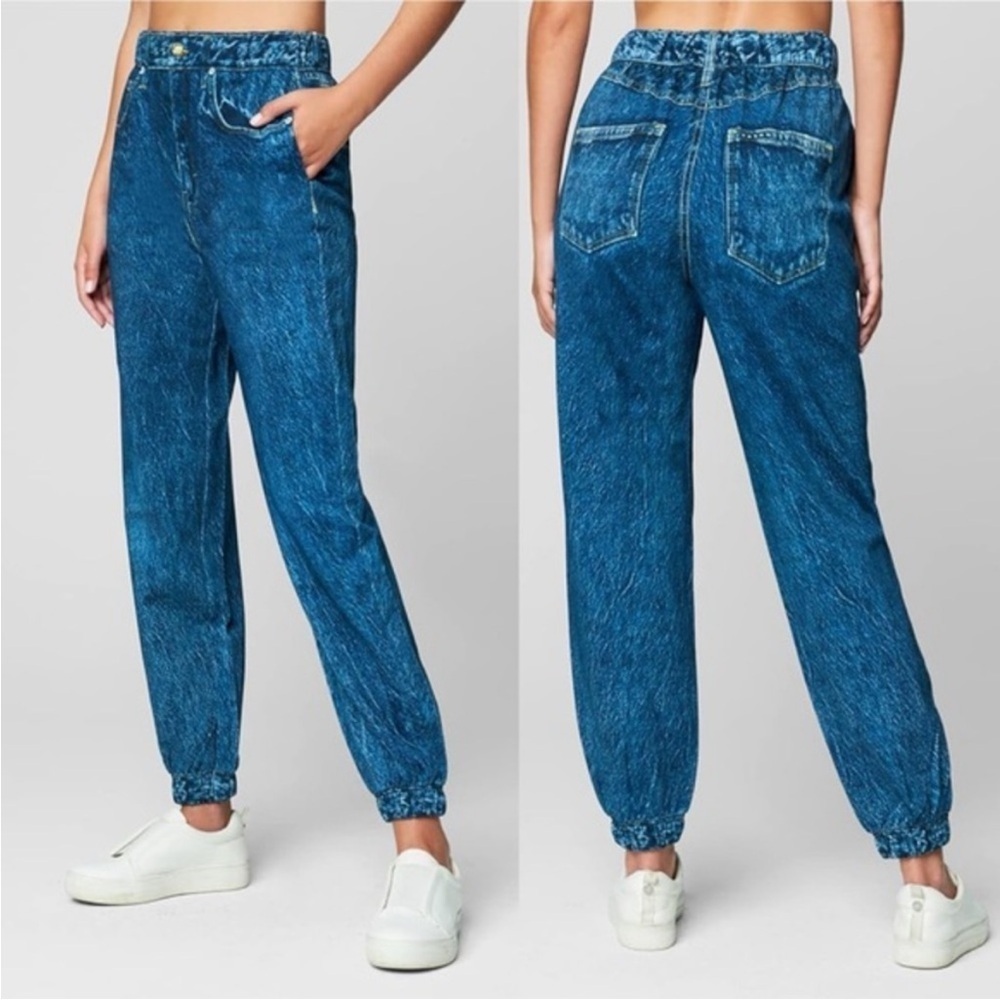 BLANKNYC French Terry Easy Come Easy Go Printed Blue Denim Pull On Jogger Sz XS